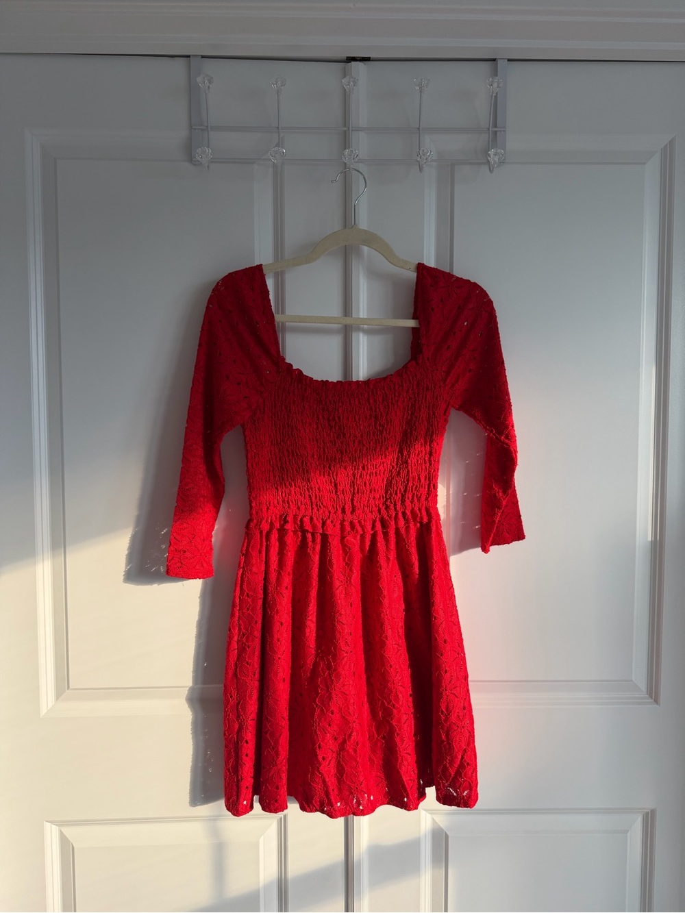 miami Red Lace Smocked Mini Dress